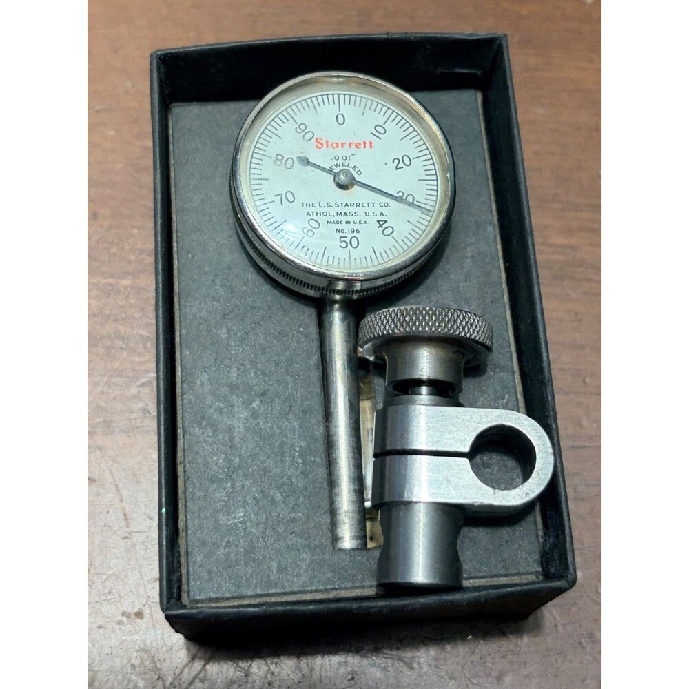 Starrett 196 Universal Dial Indicator Back Plunger in original box extra parts